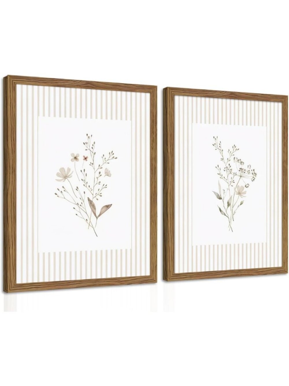 Set of 2 Neutral Wildflower Wall Art - Vintage Floral Prints for Rustic Decor